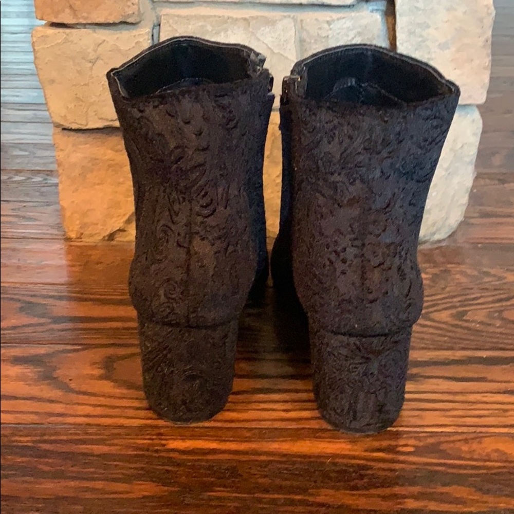 Black Patterned Velvet Booties Size 8.5 - image 3